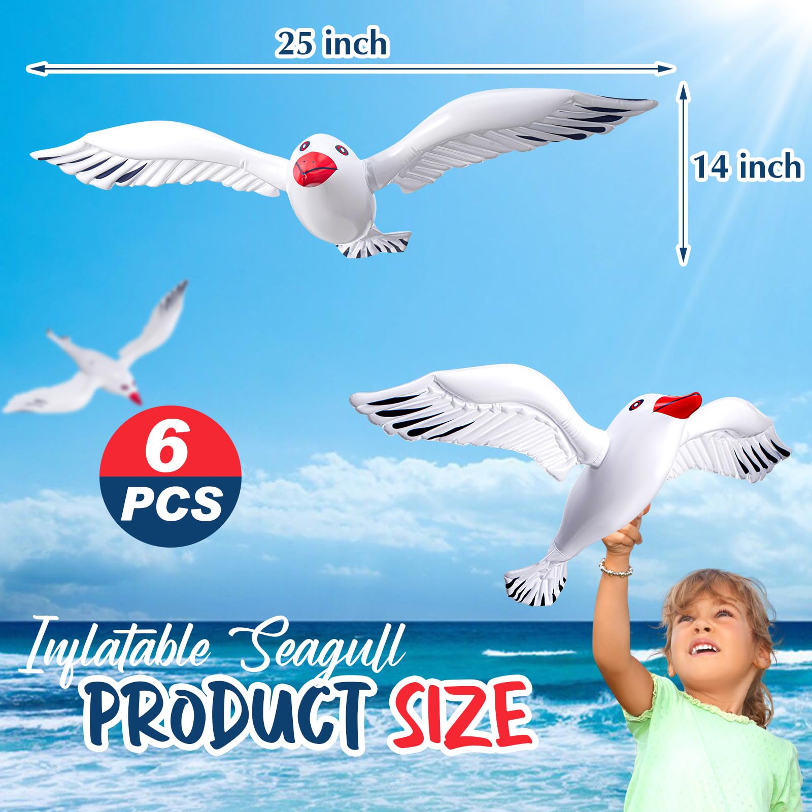 Foilswirl 6 Pcs Large Inflatable Seagull Ornaments 24.41 x 13.78 Inch Christmas Beach Party Decoration Flying Seagull Seabird Nautical Balloon for Tree Cruise Birthday Baby Shower Decor