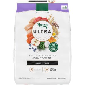 nutro ultra adult dry dog food with a trio of proteins from chicken, lamb and salmon, 24 lb. bag