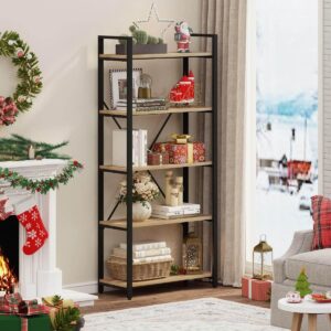 FATORRI 5 Tier Bookshelf, Industrial Wood and Metal Book Shelves for Display, Tall Etagere Bookcase and Rustic Shelving Unit (Rustic Oak)