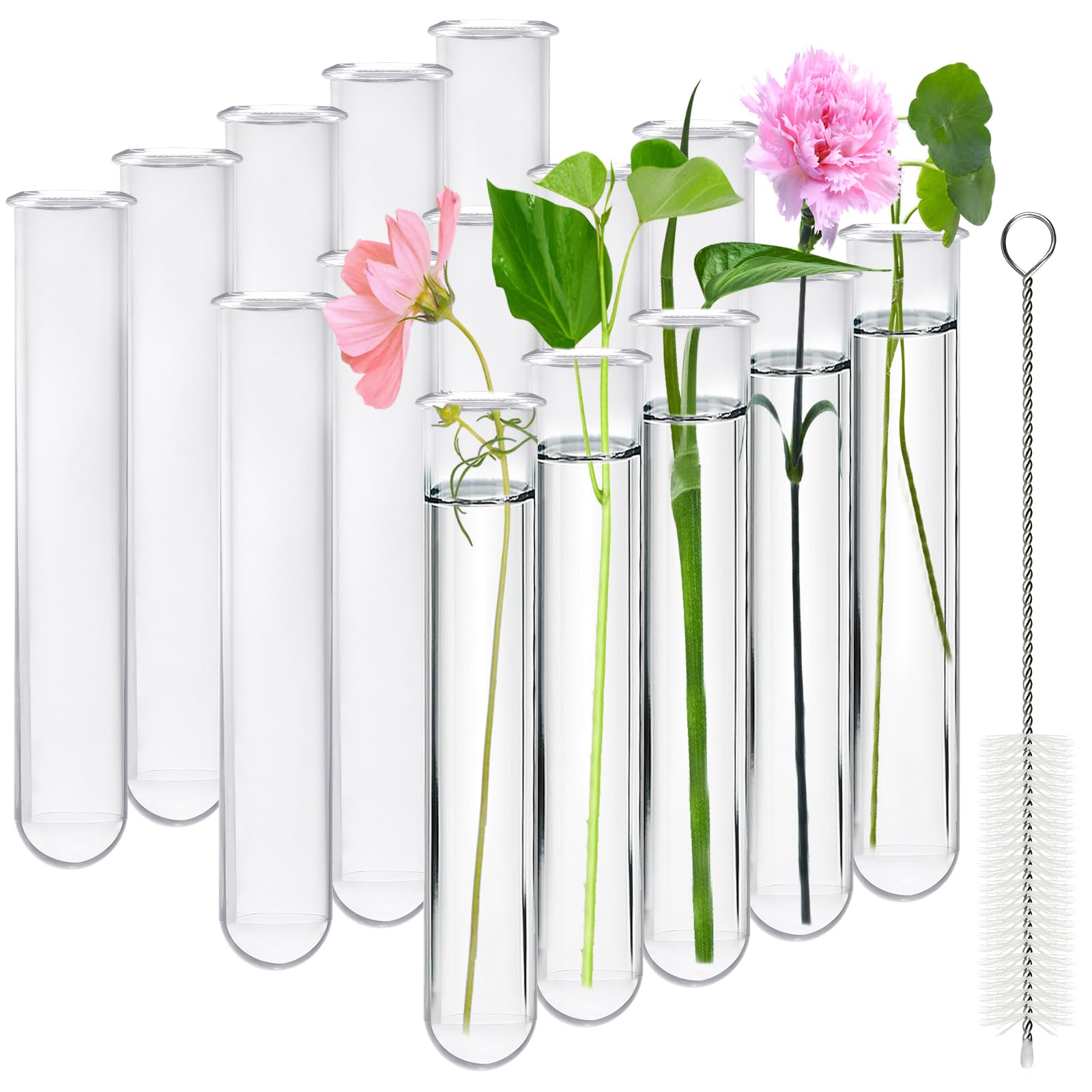 Akamino 15 Pcs Clear Test Tubes for Plant Propagation Station, Acrylic Test Tubes for Scientific Experiments,30 ml Round Bottom Test Tubes for Hydroponic Flowers Home Office -0.78" Diameter