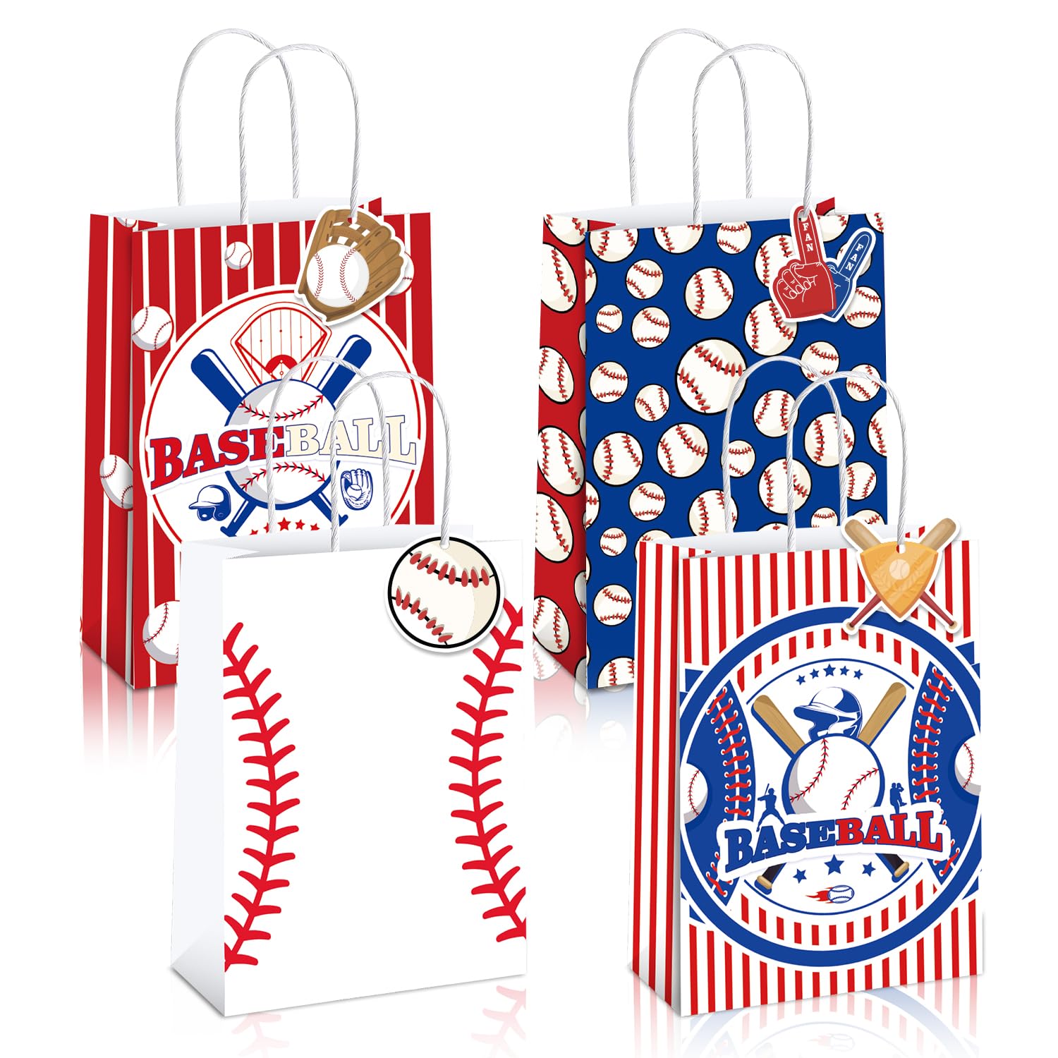 Mpanwen Baseball Goodie Bags, 16 Pcs Baseball Themed Party Favor Candy Treat Gifts Bags With Handle for Birthday Baby Shower Holiday Party Decorations