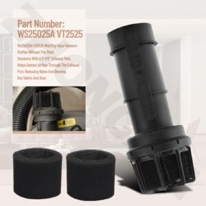 WS25025A VT2525 Wet/Dry Vacs Vacuum Muffler Diffuser for Most Vacuums With A 2-1/2" Exhaust Port, for Shop Vac Muffler Diffuser Helps Control Airflow Through The Exhaust Port, Reducing Noise