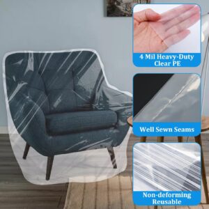 TRINKA 2 PCS Plastic Furniture Covers for Storage, 4 MIL Thick Heavy Duty Dust-Proof Moving Bags, 65 x 43 x 35 Inches Extra Large Waterproof & Clear Chair Cover Protectors for Armchairs and Recliners