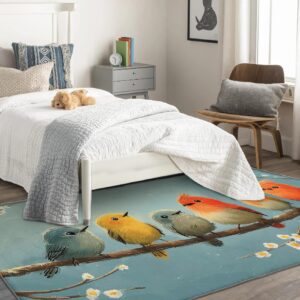 ZDABAOEC Bird Rug 4x4, Cute Area Rugs for Bedroom Living Room Entryway, Birds on a Branch Patterned Home Decor Carpet, Machine Washable Non Slip Indoor Floor Square Rug