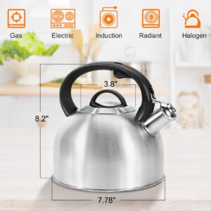 Foedo Whistling Stovetop Tea Kettle, 3.2Qt Food-Grade 304 Stainless Steel Teapot, Ergonomic Handle,Hot Water Quick Boil,All Metal Stove Kettle Rust Resistant and Durable,With Anti-Scald Towel(Silver)