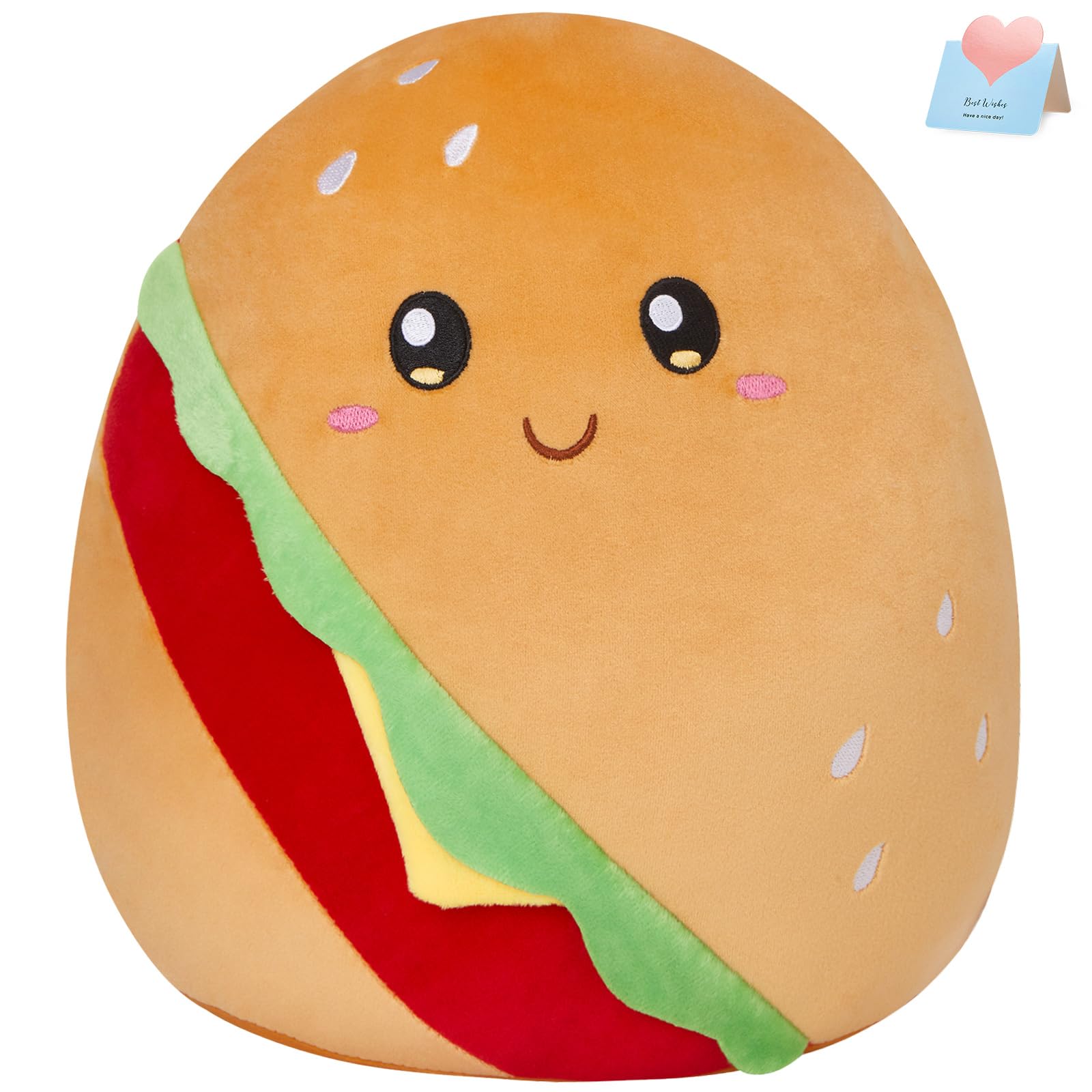 WEWILL Cute Hamburger Soft Plush Pillow Hamburger Stuffed Animal Plush Toy Birthday Christmas Holiday Weekend Gifts for Toddler Kids Boys Girls, 12''