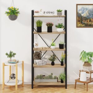 FATORRI 5 Tier Bookshelf, Industrial Wood and Metal Book Shelves for Display, Tall Etagere Bookcase and Rustic Shelving Unit (Rustic Oak)