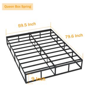 SHLAND Queen Box Spring 9 Inch Box Spring for Queen Bed, High Profile Metal Queen Size Box Springs with Fabric Cover, Easy Assembly, 3000 Lbs Max Weight Capacity