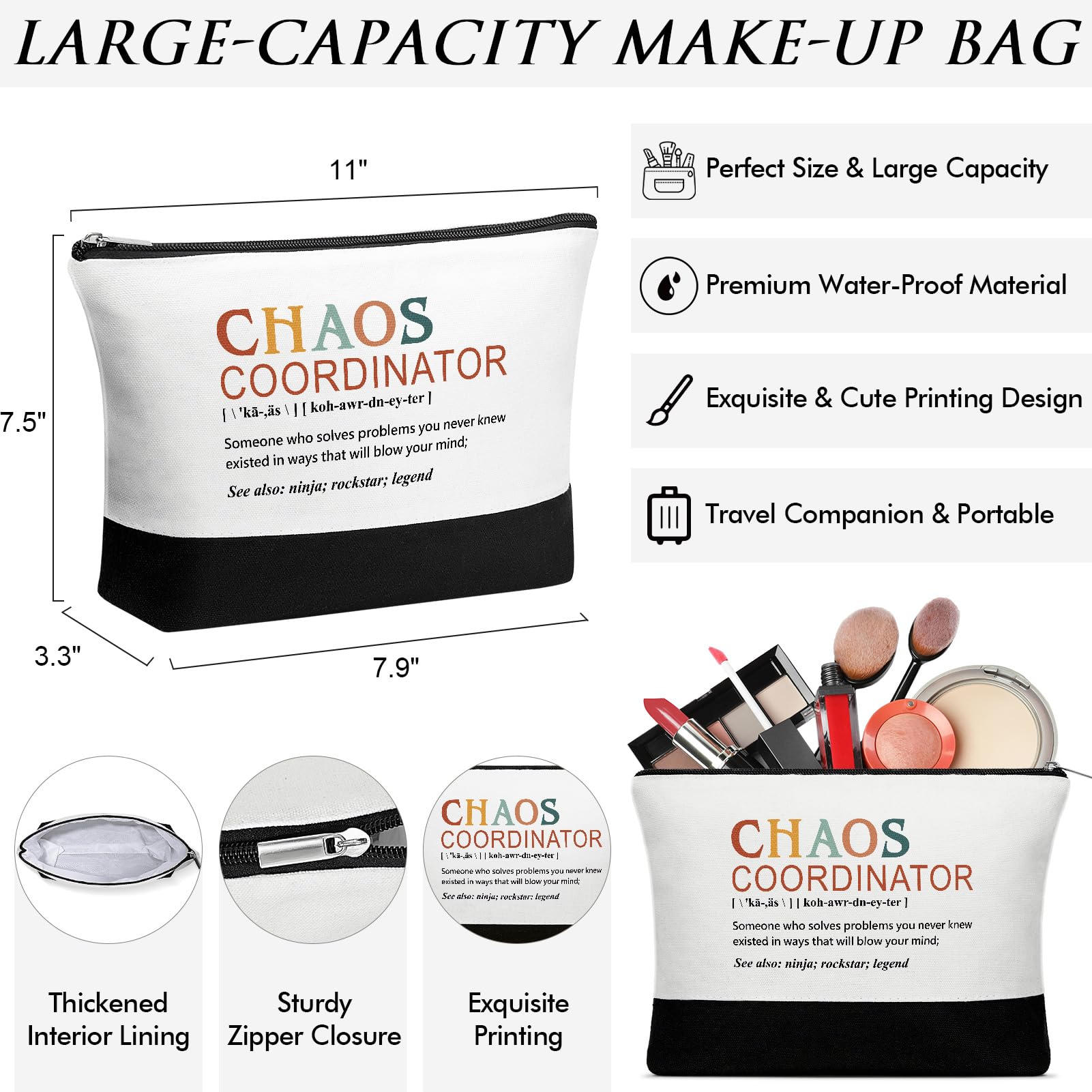 Christmas Coworker Gifts for Women Thank You Gifts, Boss Day Gifts Boss Lady, Birthday Chaos Coordinator Gifts for Manager Office Nurse Teacher Employee Appreciation Gifts - Canvas Tote Bag Makeup Bag