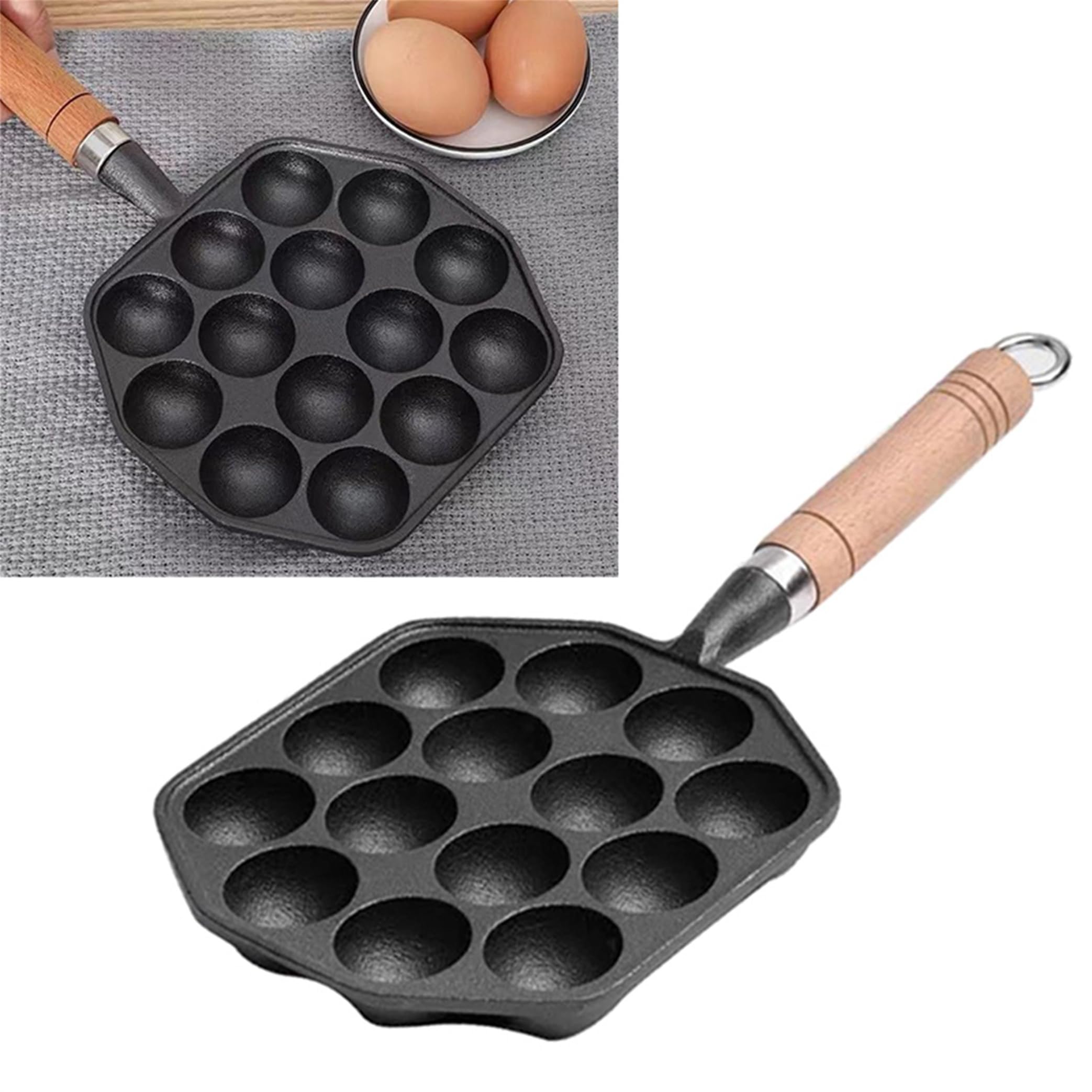 Generic 14 Hole Takoyaki Pan,Japanese Takoyaki Pan Cast Iron, Nonstick Cast Iron Octopus Meat Balls Mold Maker With Removable Handle Suitable For Home Pancake Baking, black., zzz20240228