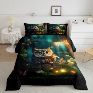 Erosebridal Owl Bedding for Girls 3D Owl Bird Animal Bedding Comforter Sets Cartoon Owl Comforter Set Gifts for Owl Lovers Butterfly Firefly Printing Duvet Insert Twin 2Pcs