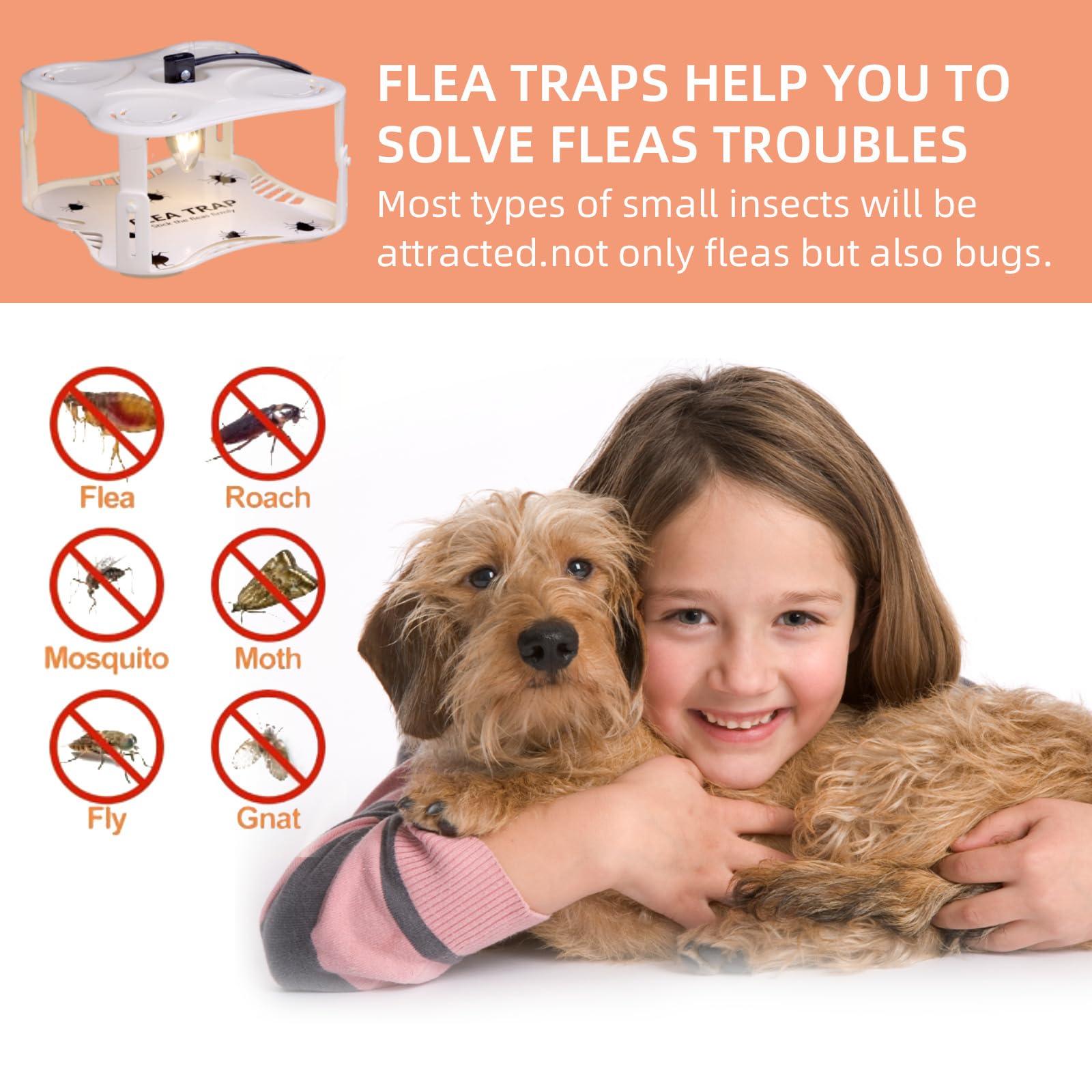 Flea Trap 2 Pack Flea Light Trap Indoor with 8 Glue Discs 6 Light Bulbs, Pest Control, Natural Insect Trap, Non-Toxic, Odorless Safe for Family (Pearl White)