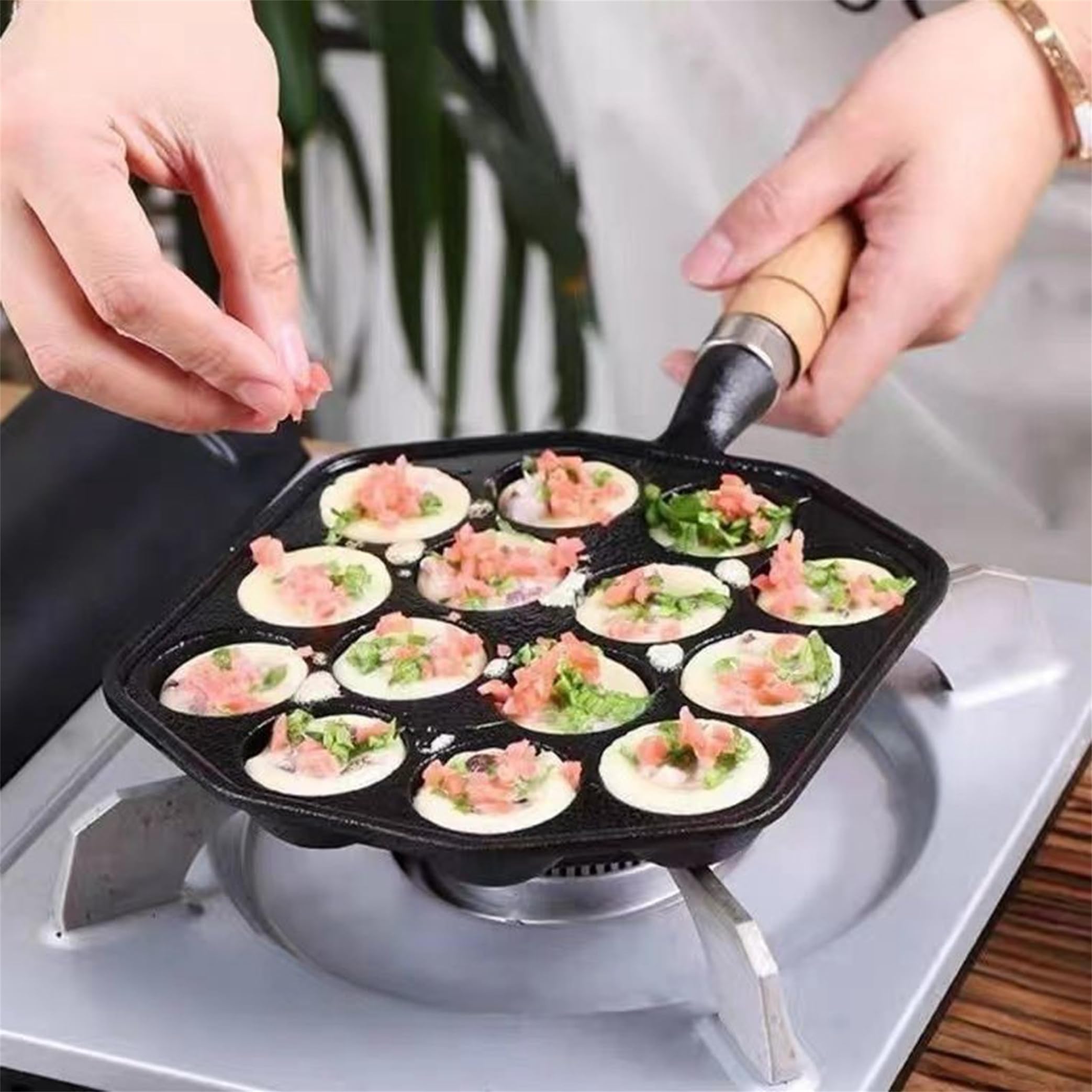 Generic 14 Hole Takoyaki Pan,Japanese Takoyaki Pan Cast Iron, Nonstick Cast Iron Octopus Meat Balls Mold Maker With Removable Handle Suitable For Home Pancake Baking, black., zzz20240228