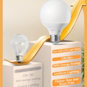 EDISHINE G25 LED Globe Light Bulbs, CRI90+ Makeup Bulbs, 5W Equivalent 25W, LED Vanity Light Bulbs for Bathroom, Makeup Mirror Light Bulbs, 2700K Warm White 450LM, E26 Base 8 Pack Non-dimmable