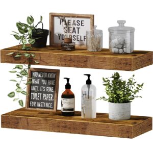 qeeig floating shelves for wall bathroom shelf bedroom kitchen farmhouse small book shelf 16 inch set of 2, rustic brown (015-bn2)