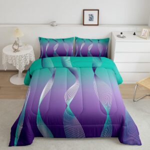 erosebridal gradient gradient teal to purple comforter set for girls,irregular silver stripe wave line quilt ombre bedding set king,abstract art room decor aesthetic