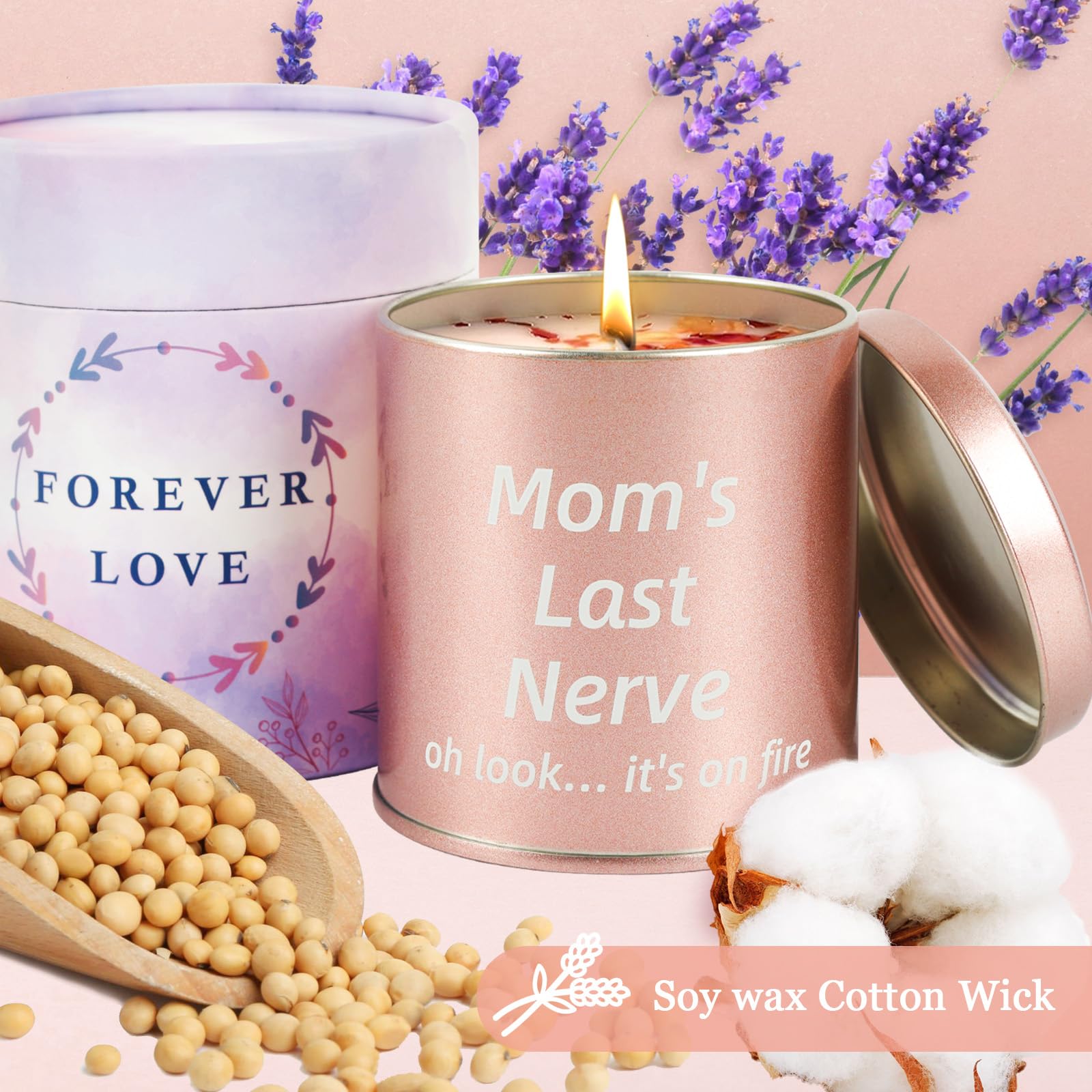 HOHOTIME Mothers Day Gifts from Daughter Son Kids, Moms Last Nerve Candle, Mother's Day Gift Ideas Lavender Scented Candles, Birthday Gift for Mom, Soy Wax with Cotton Wick, 9oz Tin Candle