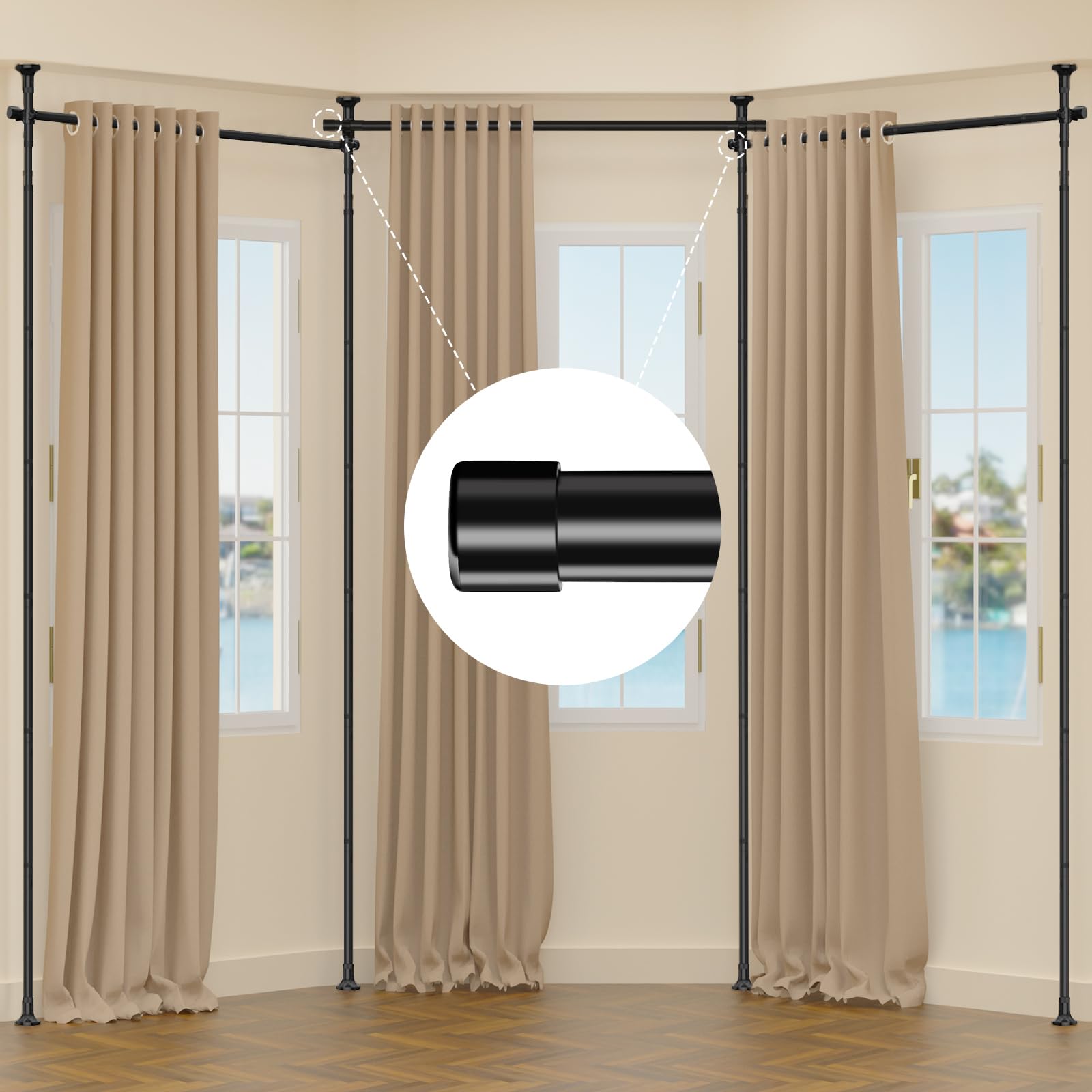 Room Divider Curtain Rod - 4-10ft(H) 28-171inch(W) No Drilling Tension Curtain Divider for Room Separation, Heavy Duty Portable Curtain Stand Space Partition, Wall Divider for Room Separator - Black