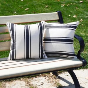 HOMFREEST Outdoor Pillow Cover 16×16 Inch Set of 2 Waterprooof Black and Beige Striped Square Throw Pillowcases Outside Bench Decorations for Patio Furniture Porch Sofa Car