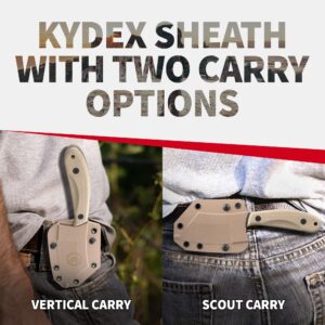 Off-Grid Knives - HOGLET EDC Fixed Blade Knife, Graywash Blade, Coyote G10 & Kydex Sheath with Scout and Vertical Belt Clip, Camping, Hunting, Hiking, Camp Kitchen Food Processing (Coyote)