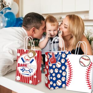 Mpanwen Baseball Goodie Bags, 16 Pcs Baseball Themed Party Favor Candy Treat Gifts Bags With Handle for Birthday Baby Shower Holiday Party Decorations