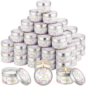 threlaco 50 pcs baby shower party favors candles lavender scented gender reveal candle gifts bulk candles for favors baby shower favors rustic tea lights candles return gifts (flower and butterfly)