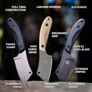 Off-Grid Knives - HOGLET EDC Fixed Blade Knife, Graywash Blade, Coyote G10 & Kydex Sheath with Scout and Vertical Belt Clip, Camping, Hunting, Hiking, Camp Kitchen Food Processing (Coyote)