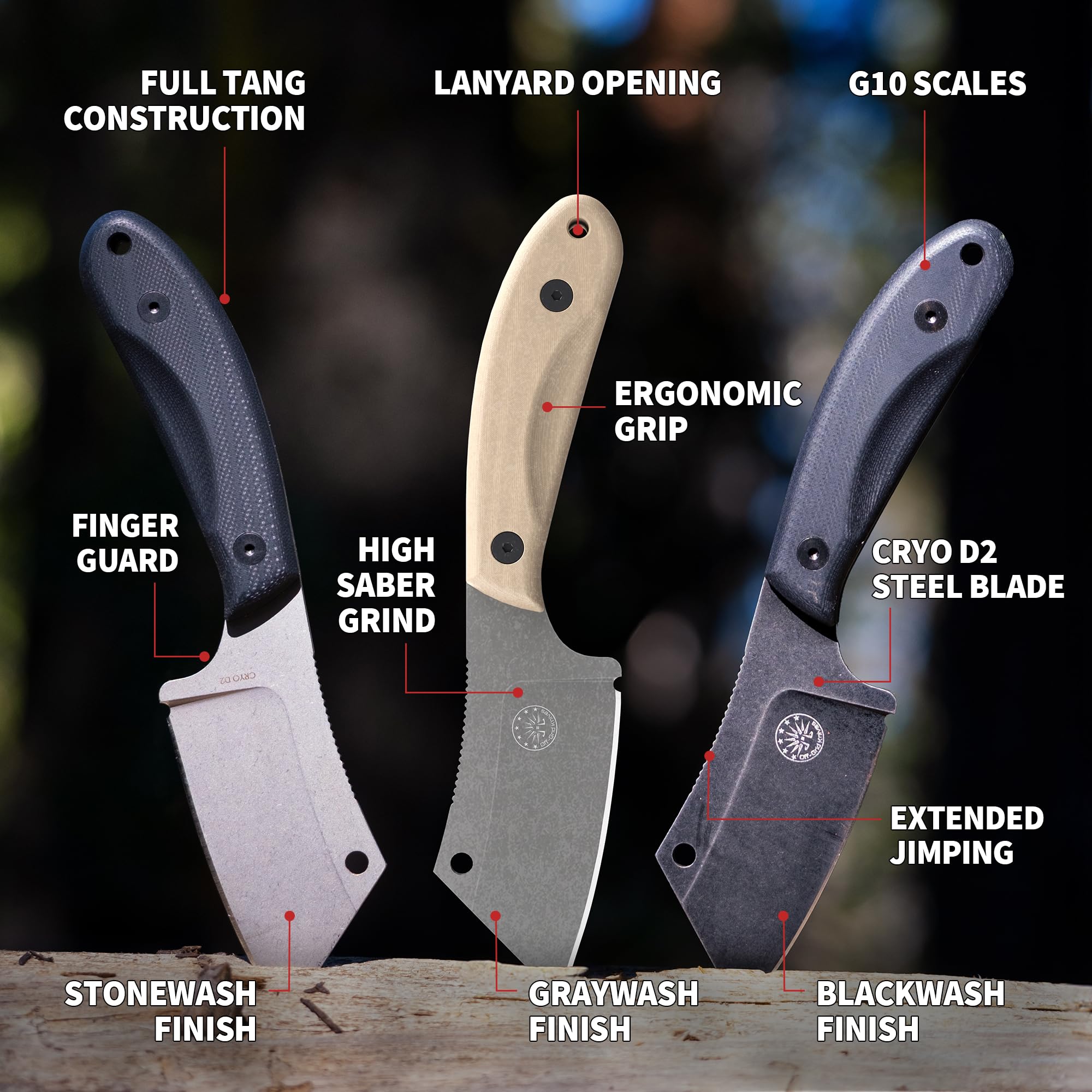 Off-Grid Knives - HOGLET EDC Fixed Blade Knife, Graywash Blade, Coyote G10 & Kydex Sheath with Scout and Vertical Belt Clip, Camping, Hunting, Hiking, Camp Kitchen Food Processing (Coyote)