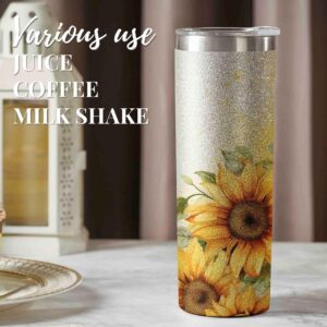 Onebttl Sunflower Gifts for Sunflower Lovers, 20oz Insulated Stainless Steel Tumblers with Lids and Straws, Sunflower Gifts for Best Friend, Christmas, Birthday - Glitter