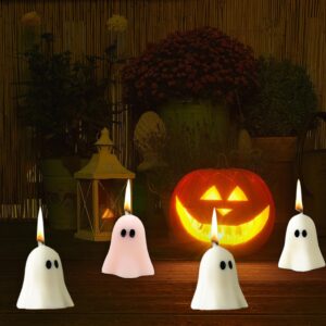 4 PCS Cute Ghost Candles, Scented Halloween Decoration Candles, Novelty Votive Ghost Candle, Votive Candles for Fall Decor Thanksgiving Home Halloween Party Bedroom Room Table Decorations