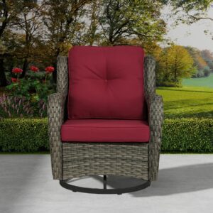 UIXE 5 Pieces Outdoor Patio Furniture Bistro Sets with 360° Swivel Rocking Chairs with Side Table, PE Rattan Rocker Chair Glider Seating Conversation Set for Backyard, Deck, Porch, Red