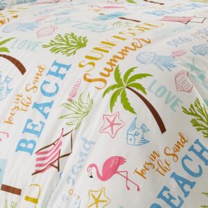 Levtex Home - Beach Days Duvet Cover Set - Full/Queen Duvet Cover (90 x 94in.) + Two Standard Pillow Cases (26 x 20in.) - Coastal Beach - Teal Blue Yellow Green Brown Pink - Cotton