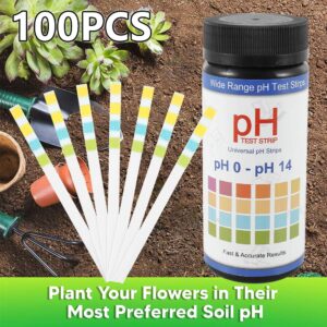 Soil Test Strips, 100 Tests PH Strips for Testing Soil, 0-14 PH Soil Tester Kit for Plants Potting Soil, Horticulture, Farm, Lawn Care