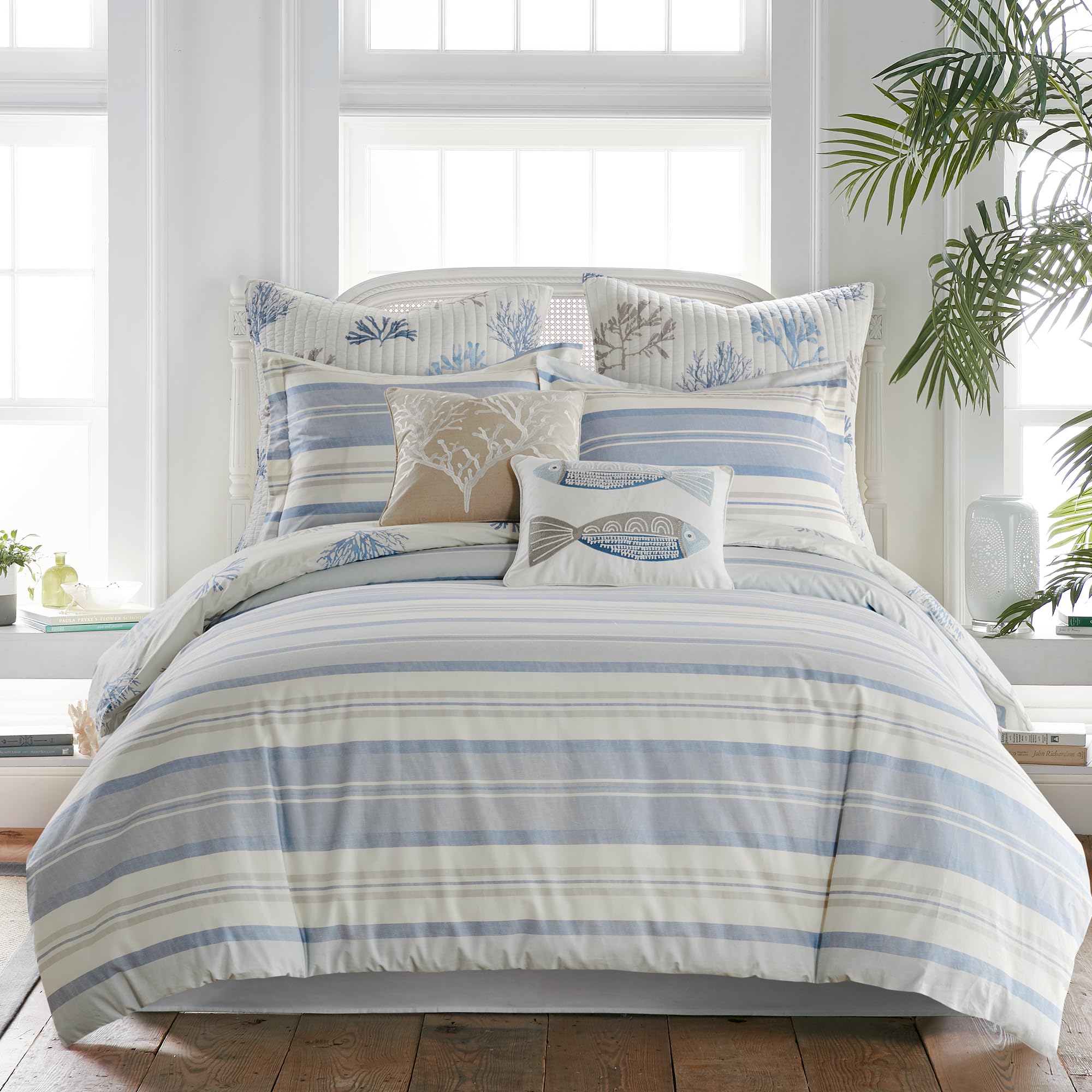 Levtex Home - Ipanema Duvet Cover Set - Twin Duvet Cover + One Standard Pillow Case - Coastal - Blue, Taupe and Cream - Duvet Cover (68 x 88in.) and Pillow Case (26 x 20in.) - Cotton