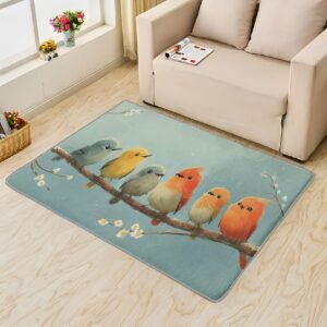 ZDABAOEC Bird Rug 4x4, Cute Area Rugs for Bedroom Living Room Entryway, Birds on a Branch Patterned Home Decor Carpet, Machine Washable Non Slip Indoor Floor Square Rug