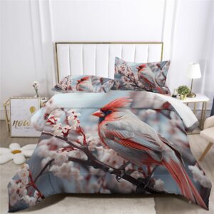 REALIN Northern Cardinal Birds Bedding North American Songbird Duvet Cover Set Bed Sets 2/3/4PCS Quilt Covers/Sheets/Pillow Shams,Twin/Full/Queen/King (B,Twin-172x218cm-3PCS)