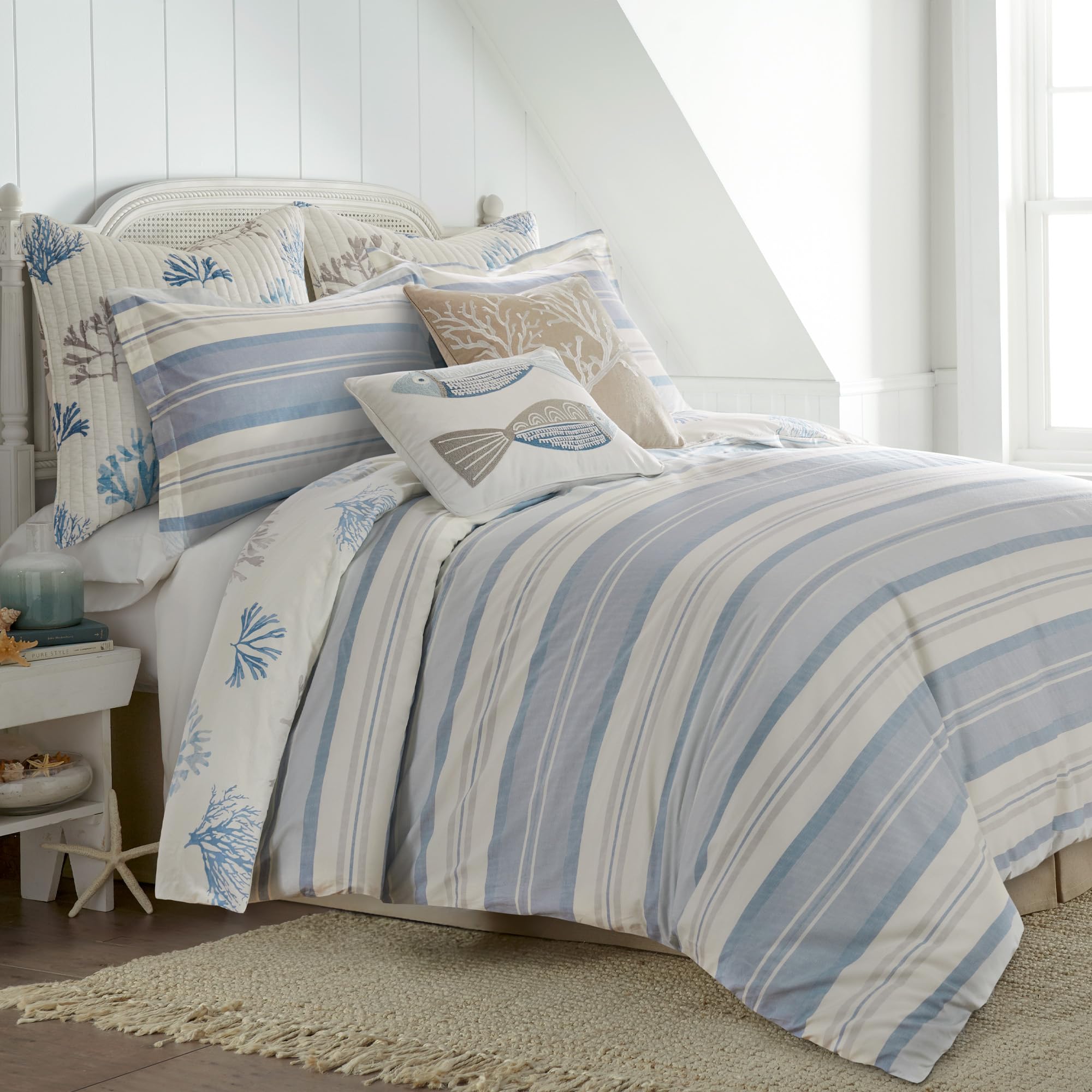 Levtex Home - Ipanema Duvet Cover Set - Twin Duvet Cover + One Standard Pillow Case - Coastal - Blue, Taupe and Cream - Duvet Cover (68 x 88in.) and Pillow Case (26 x 20in.) - Cotton