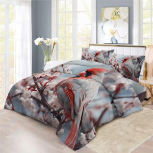 realin northern cardinal birds bedding north american songbird duvet cover set bed sets 2/3/4pcs quilt covers/sheets/pillow shams,twin/full/queen/king (b,twin-172x218cm-3pcs)