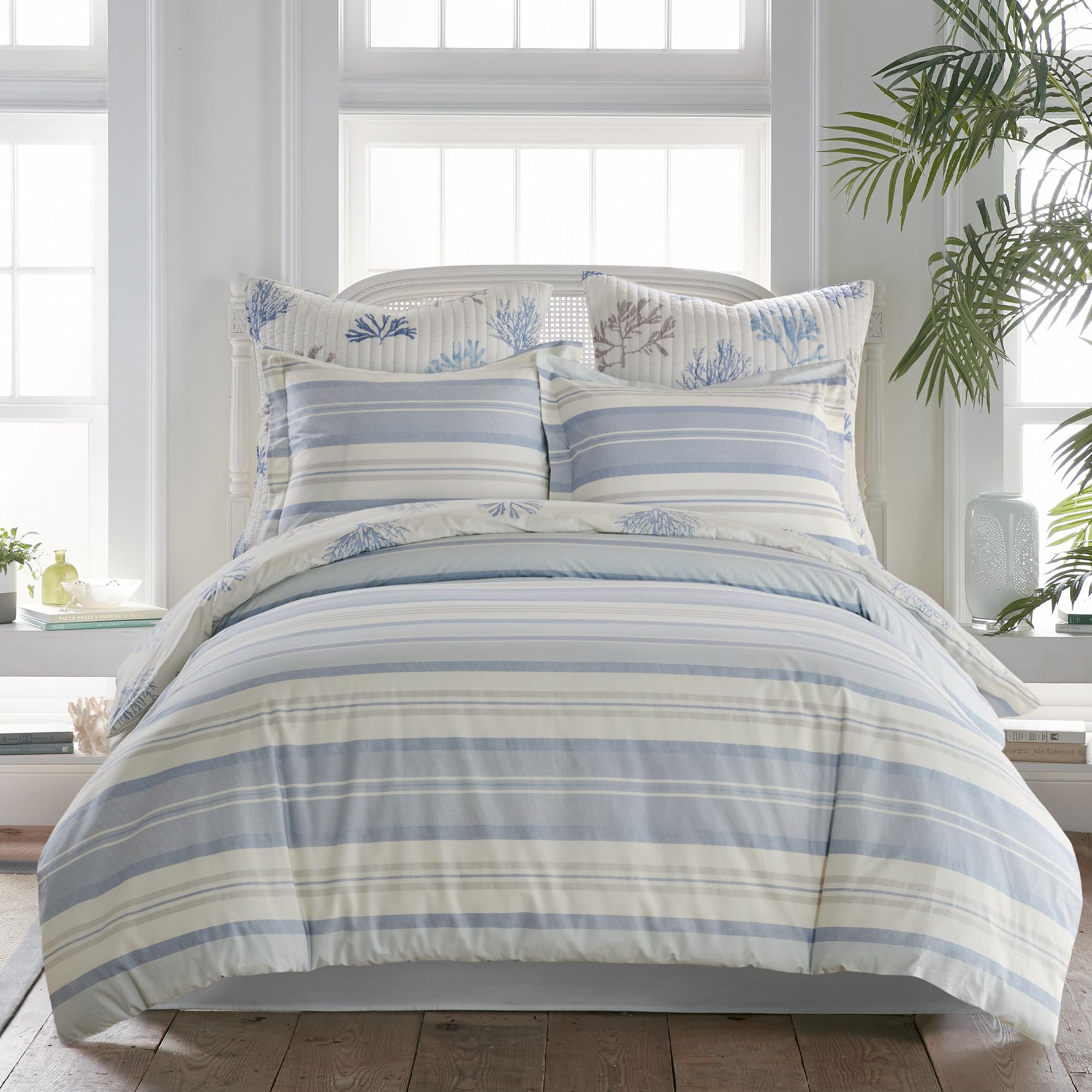 Levtex Home - Ipanema Duvet Cover Set - Twin Duvet Cover + One Standard Pillow Case - Coastal - Blue, Taupe and Cream - Duvet Cover (68 x 88in.) and Pillow Case (26 x 20in.) - Cotton