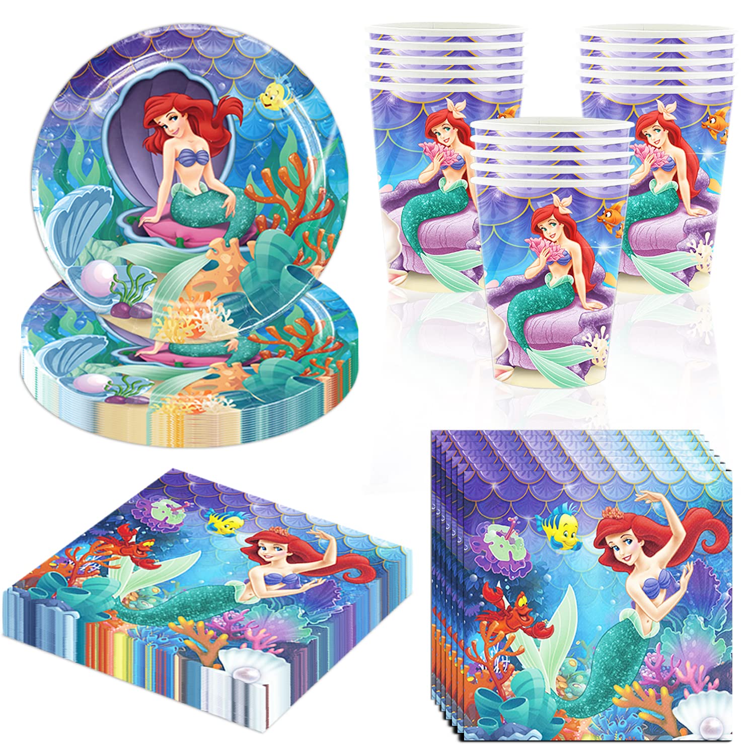 Mermaid Party Supplies Mermaid Birthday Party Favors Includes Cups Plates Napkins for Mermaid Birthday Baby Shower Decor