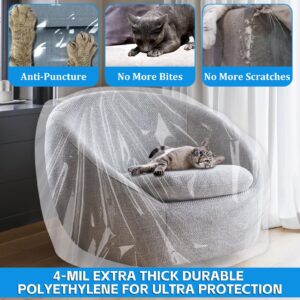 TRINKA 2 PCS Plastic Furniture Covers for Storage, 4 MIL Thick Heavy Duty Dust-Proof Moving Bags, 65 x 43 x 35 Inches Extra Large Waterproof & Clear Chair Cover Protectors for Armchairs and Recliners