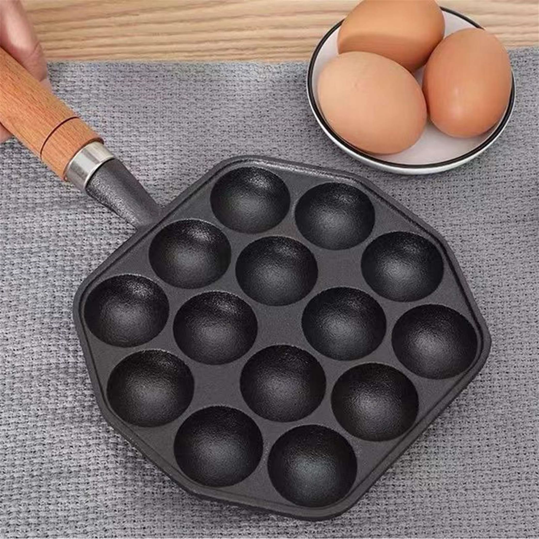 Generic 14 Hole Takoyaki Pan,Japanese Takoyaki Pan Cast Iron, Nonstick Cast Iron Octopus Meat Balls Mold Maker With Removable Handle Suitable For Home Pancake Baking, black., zzz20240228