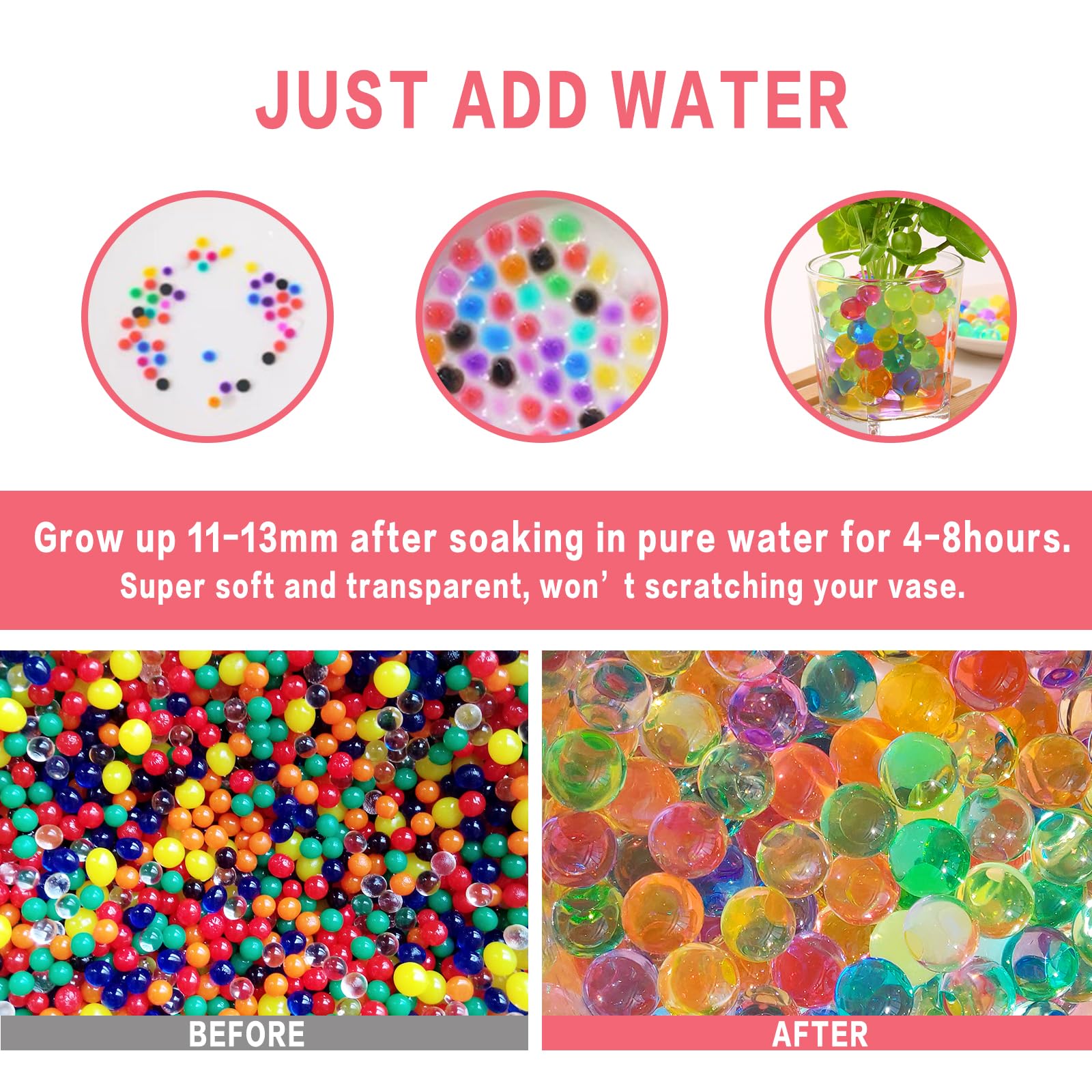 ORIKASO 150,000 Mix Water Gel Beads for Vases,Vase Fillers for Floating Pearls, Floating Candle Making, Wedding Centerpiece, Floral Arrangement, Soilless Planting,for Ages 14+