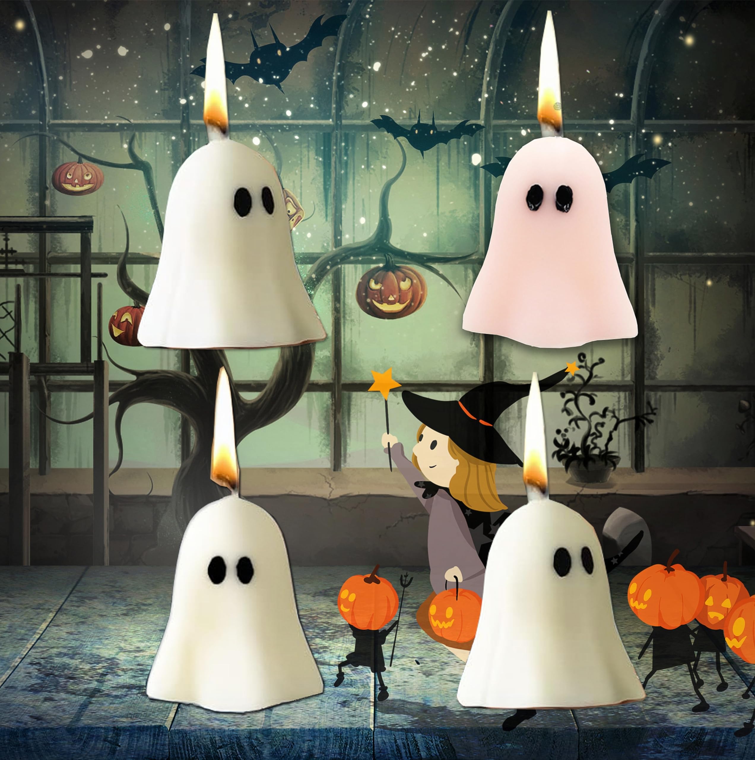 4 PCS Cute Ghost Candles, Scented Halloween Decoration Candles, Novelty Votive Ghost Candle, Votive Candles for Fall Decor Thanksgiving Home Halloween Party Bedroom Room Table Decorations