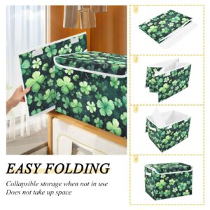 senya St. Patrick's Day Baskets Collapsible Storage Bins with Lids, St Patricks Clover Leaves Storage Boxes Clothes Baskets for Organizing