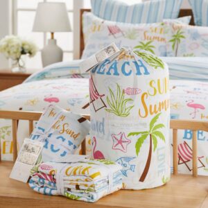 Levtex Home - Beach Days Duvet Cover Set - Full/Queen Duvet Cover (90 x 94in.) + Two Standard Pillow Cases (26 x 20in.) - Coastal Beach - Teal Blue Yellow Green Brown Pink - Cotton