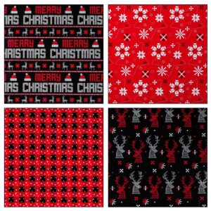 Merture Red and Black Christmas Wrapping Paper Set, Pixel Christmas Gift Paper Jumbo Roll with Reindeer, Snowflake, Christmas Text, Santa Hat, Buffalo Plaid - 4 Rolls - 30 In x 10 Ft per Roll