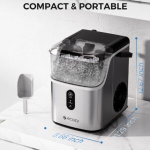 ecozy Smart Nugget Ice Maker Countertop, Pebble Ice Maker with 35lbs/24H Soft Chewable Ice, Self-Cleaning Ice Machine with Voice Control for Home Kitchen Party Bar Office, Stainless Steel