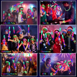 OLUPP 150 PCS Glow in the Dark Party Supplies, 16 PCS Foam Glow Sticks, 16 PCS LED Glasses, 100 PCS Glow Sticks and 18 PCS Finger Lights for Glow Party, Wedding, Birthday, Concert, Birthday, New Year