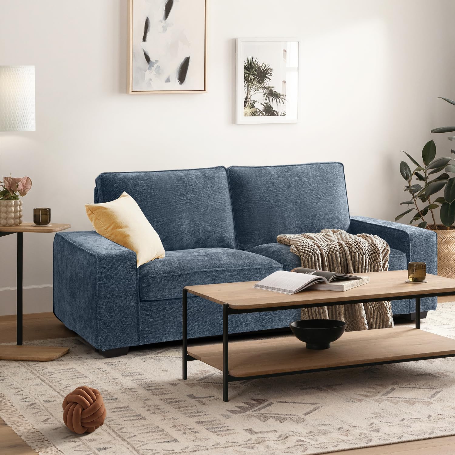 EASELAND 71.25" Loveseat Sofa Couch for Living Room, Chenille Modern Sofa Couch, Deep-Seated Sofa with Solid Wood, Metal and Removable Cover Easy to Install 2 Seats(Blue)